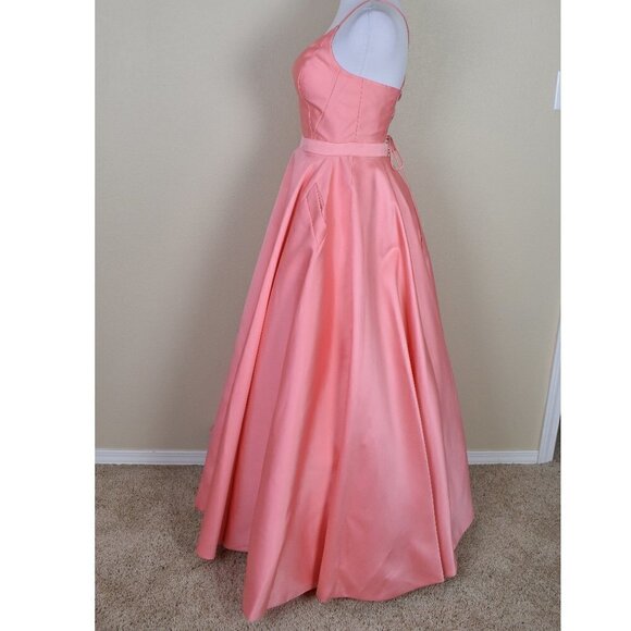 Sherri Hill 52821 V-Neck Ball Gown With Lace Up Back CORAL 4 - Picture 8 of 9